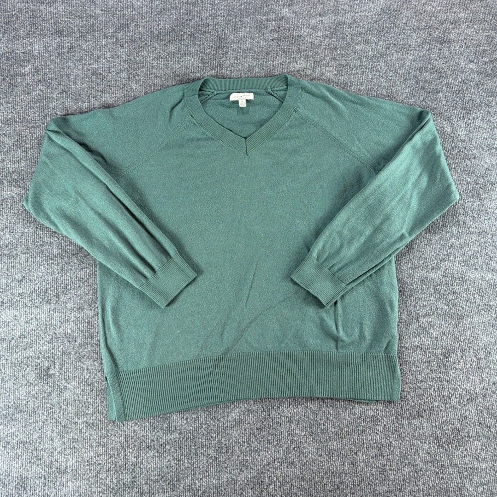 Lucky Brand Womens Sage Green V-Neck‎ Raglan Sleeve Cotton Blend Sweater Small